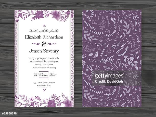floral wedding invitation template - violet flower stock illustrations