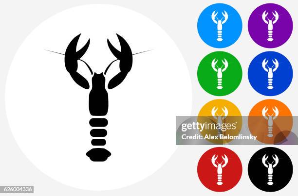 lobster icon on flat color circle buttons - lobster white background stock illustrations