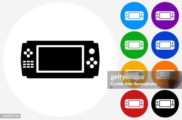 game controller icon on flat color circle buttons - console controller isolated stock illustrations