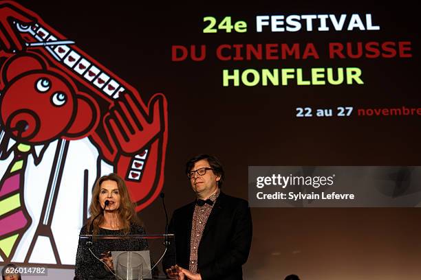 Cyrielle Clair and Philippe Rouyer attends closing ceremony of Russian Film Festival on November 26, 2016 in Honfleur, France.