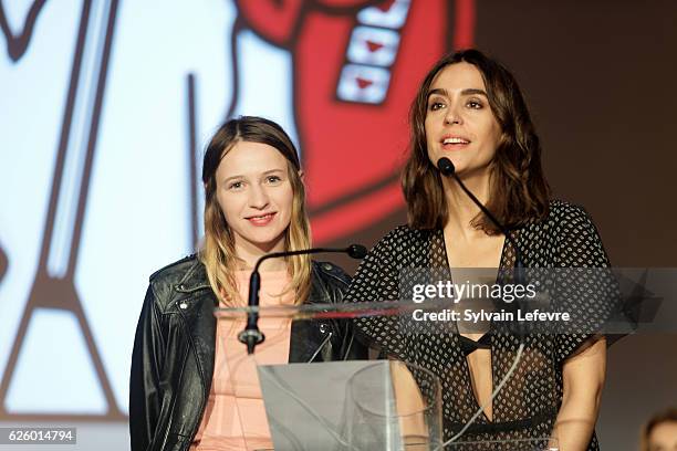 Christa Theret and Victoria Olloqui attend closing ceremony of Russian Film Festival on November 26, 2016 in Honfleur, France.