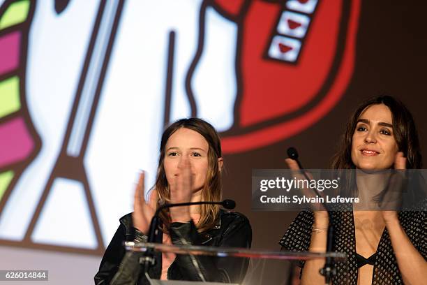 Christa Theret and Victoria Olloqui attend closing ceremony of Russian Film Festival on November 26, 2016 in Honfleur, France.