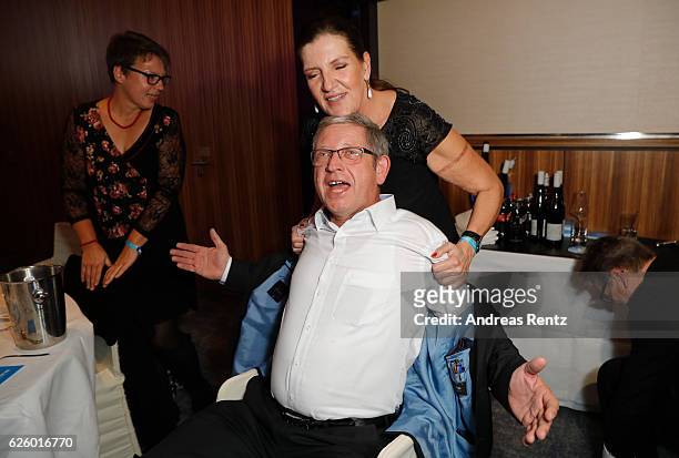 Otto Kappe auctioned a neck massage by Katy Karrenbauer during the charity event dolphin aid gala - 'Dolphin's Night' at InterContinental Hotel on...