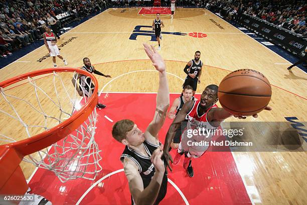 Andrew Nicholson of the Washington Wizards goes to the basket against the San Antonio Spurs on November 26, 2016 at Verizon Center in Washington, DC....