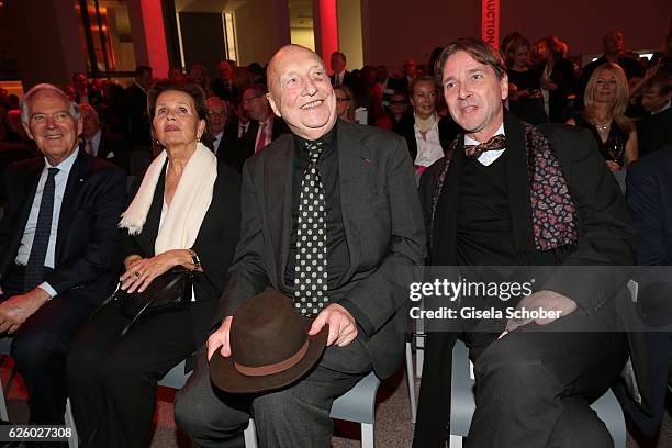 Artist, painter Georg Baselitz and his wife Elke Baselitz and Bernhard Maaz during the PIN Party - Let's party 4 art' at Pinakothek der Moderne on...