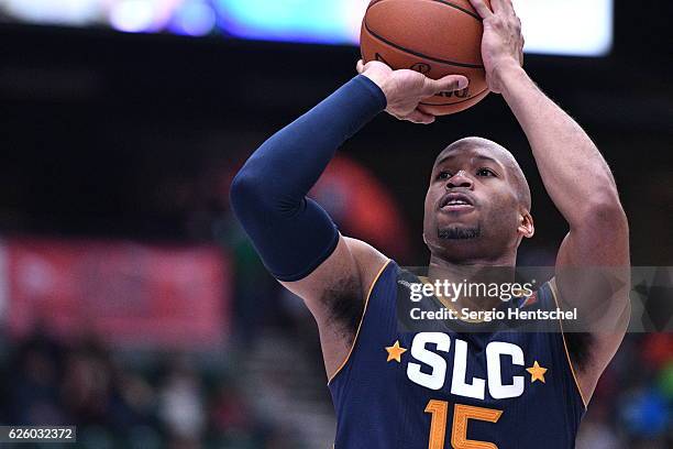 Sundiata Gaines of the Salt Lake City Stars shooting free throws during game against the Texas Legends at The Dr Pepper Arena on November 26, 2016 in...