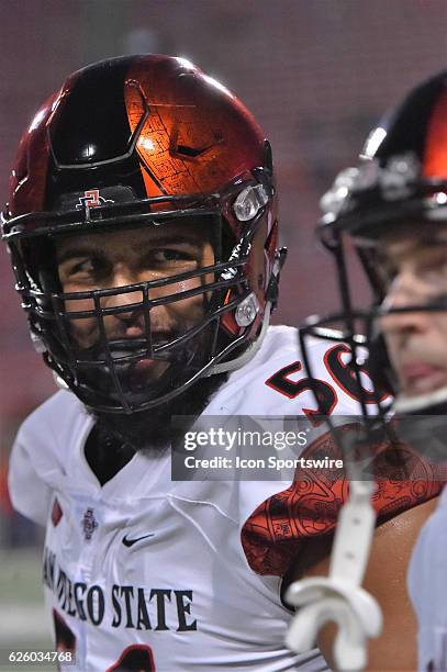 San Diego Aztecs offensive lineman Nico Siragusa during the Fresno State Bulldogs and the San Diego Aztecs NCAA football game. The Bulldogs fell to...