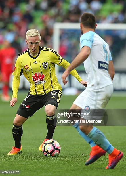 Adam Parkhouse of Wellington Phoenix runs with the ball during the round eight A-League match between Melbourne City and Wellington Phoenix at AAMI...