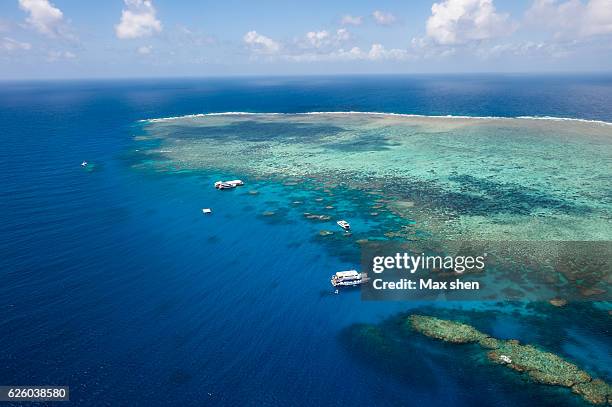 overlooking view of the norman reef in great barrier reef, australia - groot barrièrerif stockfoto's en -beelden