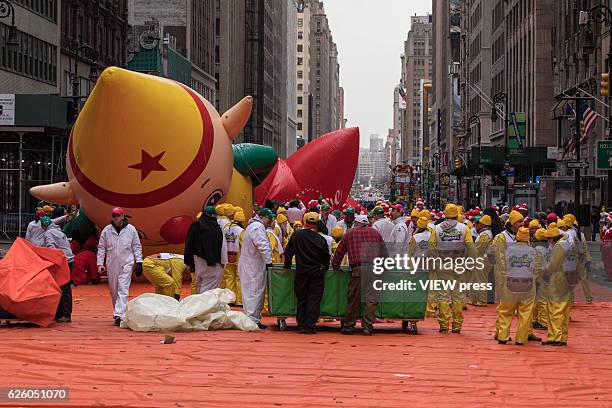 Balloon is deflated after the 90th annual Macy's Thanksgiving Day Parade on November 24, 2016 in New York City.