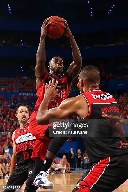 Casey Prather of the Wildcats drives to the basket during the round eight NBL match between the Perth Wildcats and the Illawarra Hawks at the Perth...