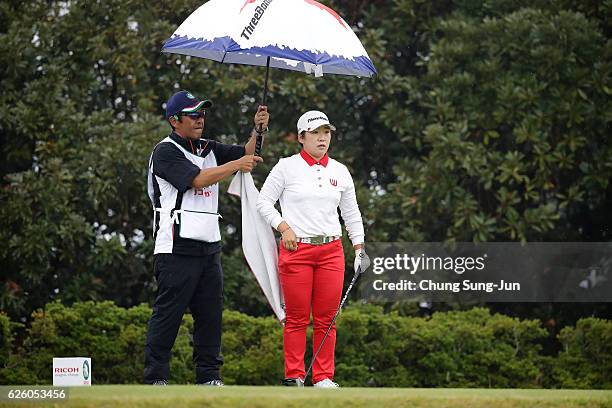 Jiyai Shin of South Korea on the 3rd hole during the final round of the LPGA Tour Championship Ricoh Cup 2016 at the Miyazaki Country Club on...