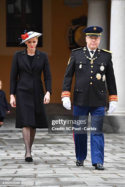 Princess Charlene of Monaco and Prince Albert II of Monaco attend the Monaco National Day Celebrations in the Monaco Palace Courtyard on November 19,...