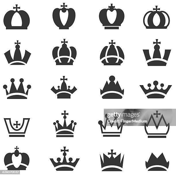 crown icons set - throne vector stock illustrations