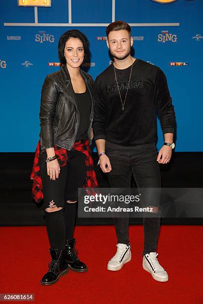 Stefanie Kloss and Nicolas Lazaridis attend the European premiere of 'Sing' at Cinedom on November 27, 2016 in Cologne, Germany.