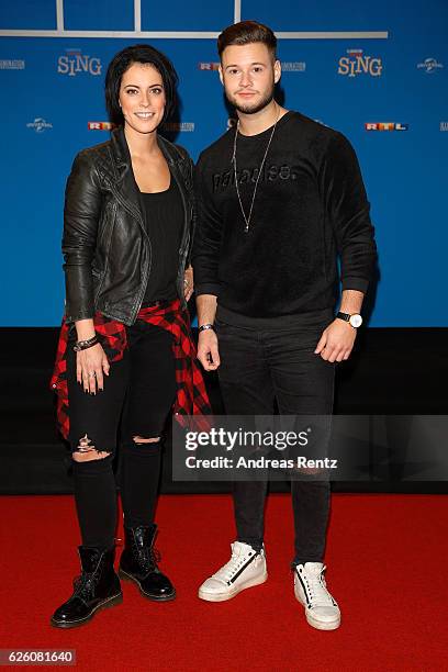Stefanie Kloss and Nicolas Lazaridis attend the European premiere of 'Sing' at Cinedom on November 27, 2016 in Cologne, Germany.