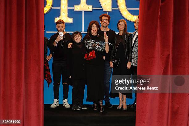 Nicolas Lazaridis , Katharina Thalbach, Iris Berben, Daniel Hartwich, Alexandra Maria Lara and Prince Damien attend the European premiere of 'Sing'...