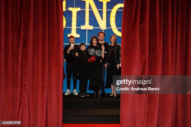 Nicolas Lazaridis , Katharina Thalbach, Iris Berben, Daniel Hartwich and Alexandra Maria Lara attend the European premiere of 'Sing' at Cinedom on...