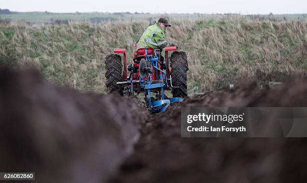 Gordon Sumley from Scarborough drives his McCormick International tractor and ploughs his first furrow during the annual ploughing match on November...