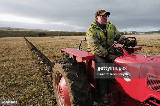 Gordon Sumley from Scarborough drives his McCormick International tractor and ploughs his first furrow during the annual ploughing match on November...