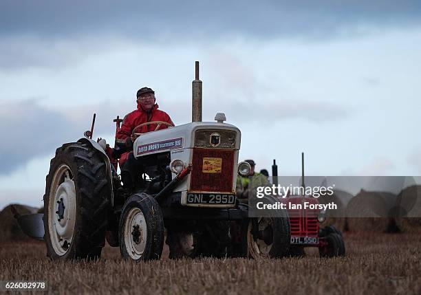 James Jobson from Hartlepool drives his David Brown 990 tractor during the annual ploughing match on November 27, 2016 in Staithes, United Kingdom....