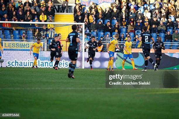 Levent Aycicek and Michael Liendl of Muenchen after the 1:2 for Muenchen during the Second Bundesliga match between Eintracht Braunschweig and TSV...