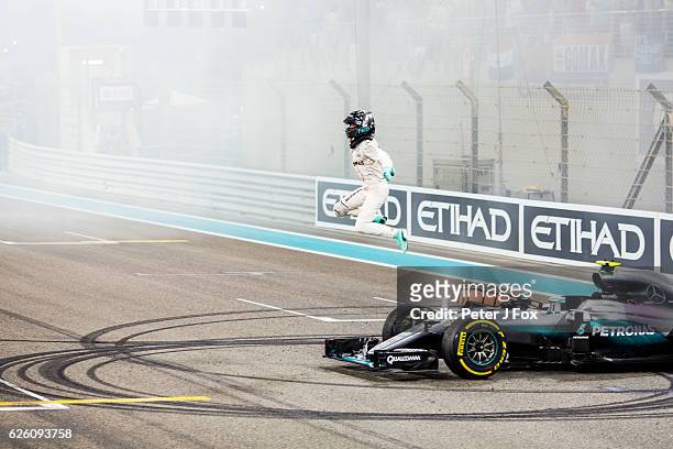Nico Rosberg of Mercedes and Germany wins the Formula One World Championship at the Abu Dhabi Formula One Grand Prix at Yas Marina Circuit on...