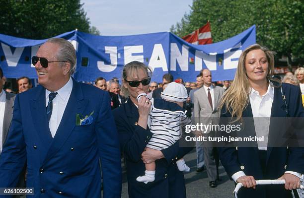 1st May march of the French far right-wing and nationalist politician, founder and President of the National Front Jean-Marie Le Pen with his...