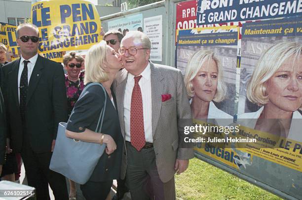 Jean-Marie Le Pen supports his daughter Marie-Caroline Le Pen in the 8th district of Yvelines, Mantes-La-Jolie, France, 30th May 1997.