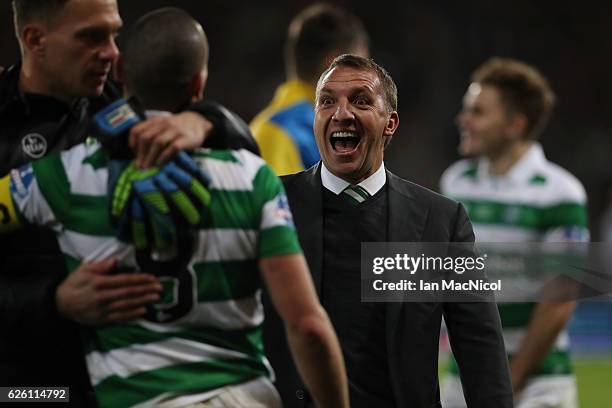 Celtic manager Brendan Rogers reacts during the Betfred Cup Final between Aberdeen and Celtic at Hampden Park on November 27, 2016 in Glasgow,...