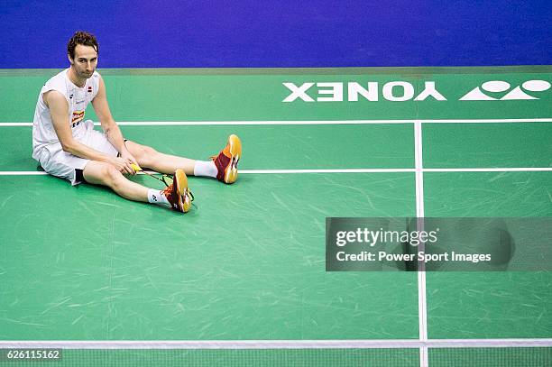 Mathias Boe and Carsten Mogensen of Denmark competes against Takeshi Kamura and Keigo Sonoda of Japan during their Men's Doubles Final of...