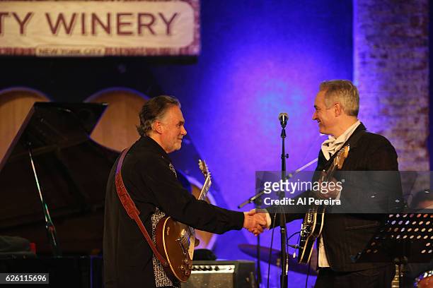 Brinsley Schwarz and Wesley Stace perform as part of Wesley Stace's Cabinet of Wonders at City Winery on November 26, 2016 in New York City.