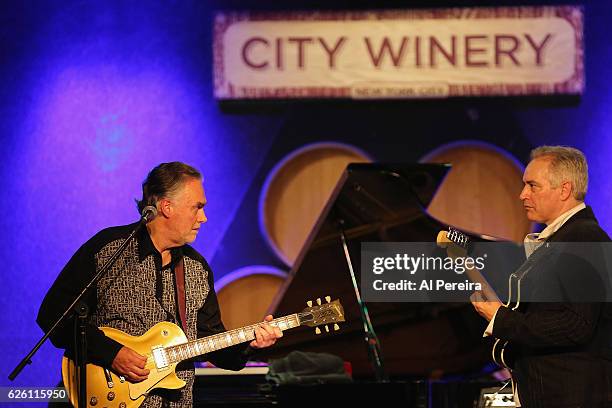 Brinsley Schwarz and Wesley Stace perform as part of Wesley Stace's Cabinet of Wonders at City Winery on November 26, 2016 in New York City.