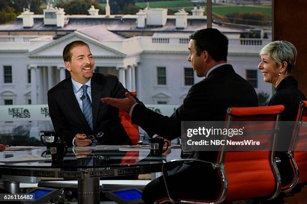 Pictured: Moderator Chuck Todd, Mark Murray, Senior Political Editor, NBC News, and Danielle Pletka, SVP, Foreign and Defense Policy Studies,...