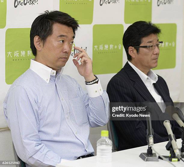 Japan - Toru Hashimoto , Osaka mayor and Japan Restoration Party co-leader, holds a press conference in Sakai, Osaka Prefecture, on Sept. 29 after...