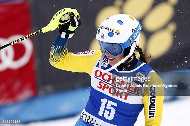 Maria Pietilae-holmner of Sweden celebrates during the Audi FIS Alpine Ski World Cup Women's Slalom on November 27, 2016 in Killington, Vermont.