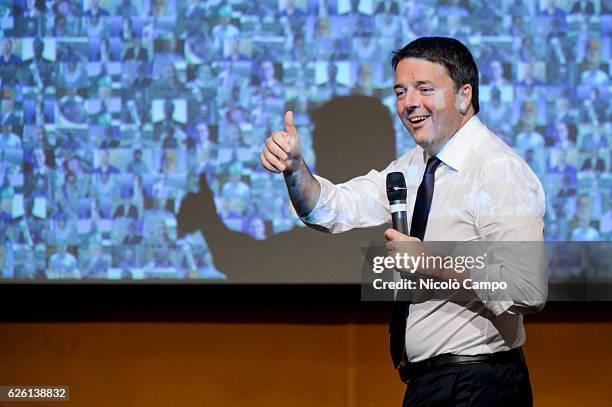 Italian Premier Matteo Renzi gestures during a demonstration to support the 'Yes' to the constitutional referendum. Italians will be called on...