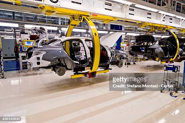 The assembly lines where they assemble the Alfa Romeo Giulia in the Cassino Assembly Plant FCA Group on November 24, 2016 in Cassino, Italy. In this...
