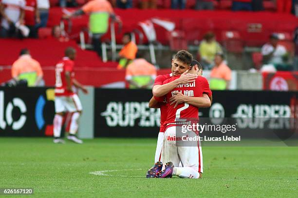 Players of Internacional celebrate their first goal during the match between Internacional and Cruzeiro as part of Brasileirao Series A 2016, at...