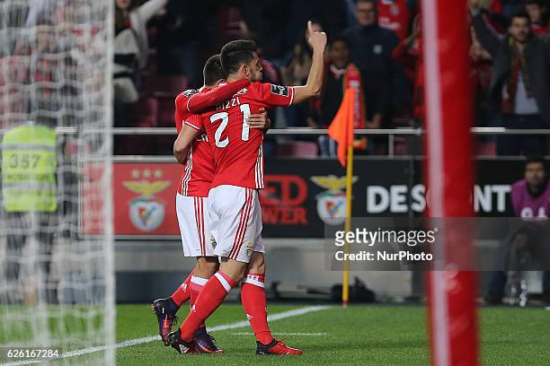 Benficas midfielder Pizzi from Portugal celebrating after scoring a goal during Premier League 2016/17 match between SL Benfica and Moreirense FC, at...
