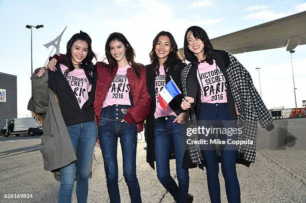 Victoria's Secret models Ming Xi, Sui He, Liu Wen and Xiao Wen Ju depart for Paris for the 2016 Victoria's Secret Fashion Show on November 27, 2016...