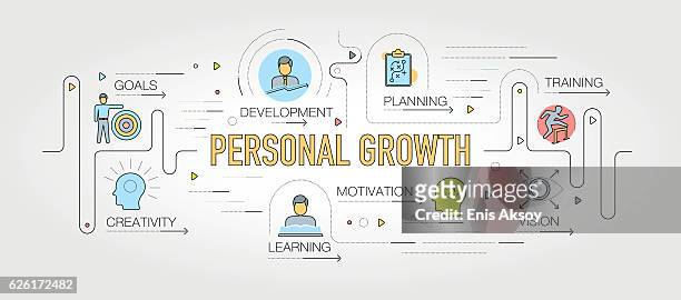 personal growth design with line icons - learning objectives icon stock illustrations