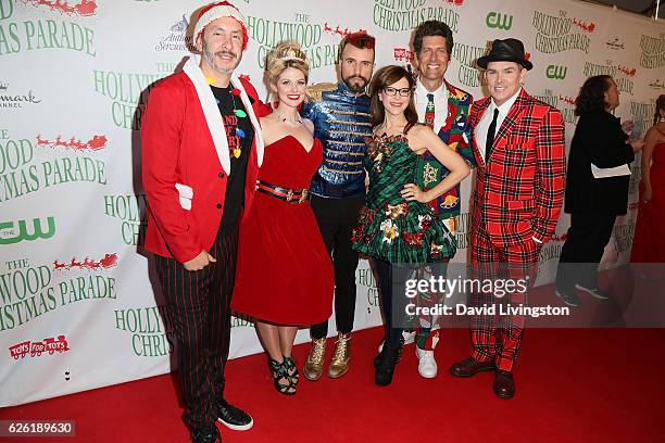 Sam Hollander, Charity Daw, Tyler Glenn, Lisa Loeb, Kevin Griffen and Mark McGrath arrive at the 85th Annual Hollywood Christmas Parade on November...