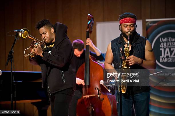 Christian Scott, Max Mucha and Logan Richardson perform on stage during Festival Internacional de Jazz de Barcelona at Conservatori del Liceu on...