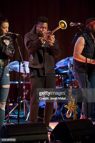 Christian Scott performs on stage during Festival Internacional de Jazz de Barcelona at Conservatori del Liceu on November 27, 2016 in Barcelona,...