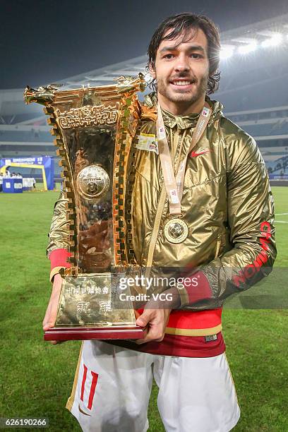 Ricardo Goulart celebrates as Guangzhou Evergrande Taobao Football Club wins Jiangsu Suning Football Club during the final second leg of Yanjing Beer...