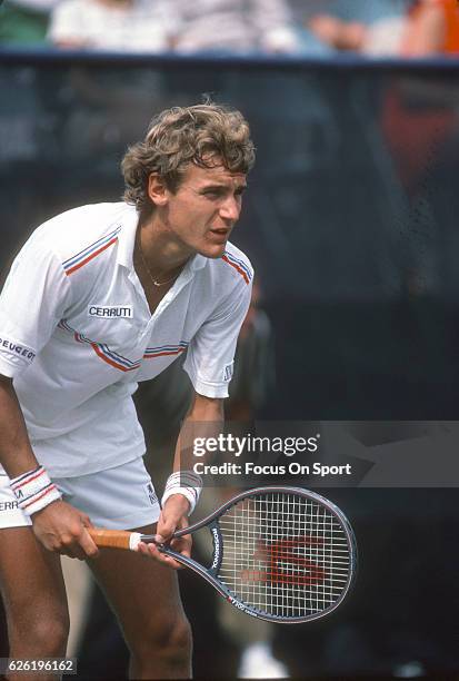 Mats Wilander of Sweden in action during the Men's 1983 US Open Tennis Championships circa 1983 at the USTA National Tennis Center in the Queens...