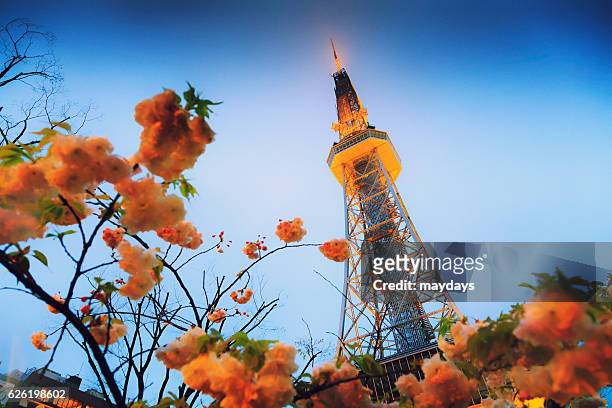 tv tower, nagoya - nagoya stock pictures, royalty-free photos & images