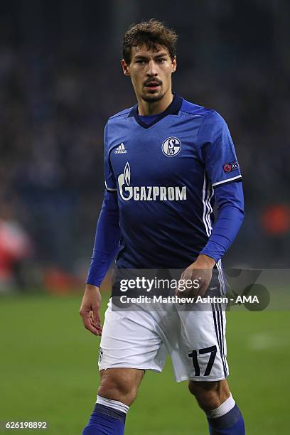 Benjamin Stambouli of FC Schalke 04 during the UEFA Europa League match between FC Schalke 04 and OGC Nice at Veltins-Arena on November 24, 2016 in...