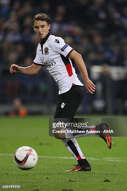Oliver Boscagli of Nice during the UEFA Europa League match between FC Schalke 04 and OGC Nice at Veltins-Arena on November 24, 2016 in...